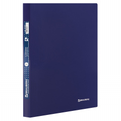 Папка с боковым металлическим прижимом и внутренним карманом BRAUBERG "Диагональ", темно-синяя, до 100 листов, 0,6 мм, 221357 фото