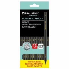 Карандаши чернографитные BRAUBERG НАБОР 12 шт., "Black Jack", 2Н-4В, без резинки, черные, дерево, заточенные, 180620 фото