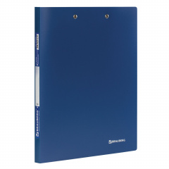 Папка с 2-мя металлическими прижимами BRAUBERG стандарт, синяя, до 100 листов, 0,6 мм, 221625 фото
