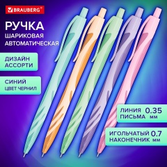 Ручка шариковая автоматическая BRAUBERG ULTRA COLOR PASTEL, soft-touch, СИНЯЯ, пишущий узел 0,7 мм, линия 0,35 мм, 144204 фото