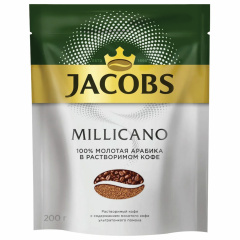 Кофе молотый в растворимом JACOBS "Millicano", сублимированный, 200 г, мягкая упаковка, 8052484 фото
