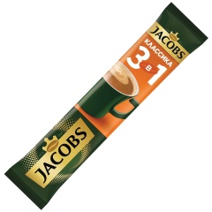 Кофе растворимый порционный JACOBS 3 в 1 "Классика", 13,5г, пакетик, ш/к 70725, 8060228 фото