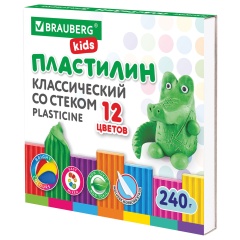 Пластилин классический BRAUBERG KIDS, 12 цветов, 240 г, стек, ВЫСШЕЕ КАЧЕСТВО, 106436 фото