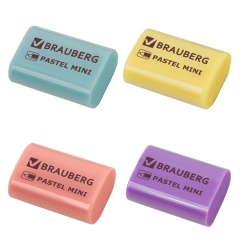 Ластик BRAUBERG "Pastel Mini", 27х18х10 мм, ассорти пастельных цветов, экологичный ПВХ, 229581 фото