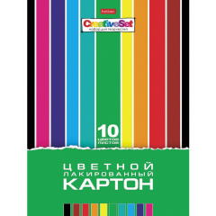 Картон цветной А4 ЛАКИРОВАННЫЙ, 10 листов, 10 цветов, в папке, HATBER, 205х295 мм, Creative Set, 10Кц4л_05930 фото