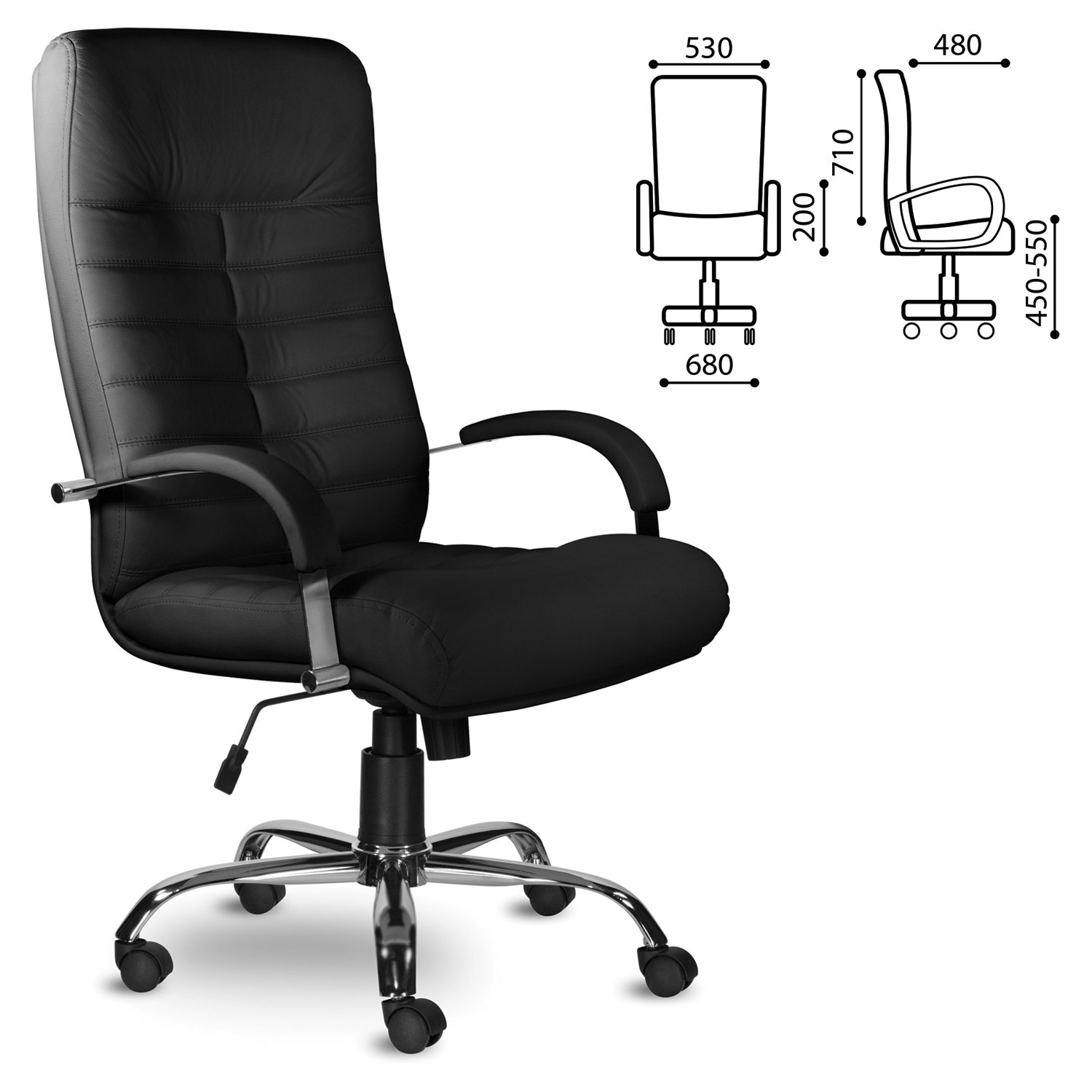 Кресло офисное Орион кожа хром монолитный каркас черное к-11