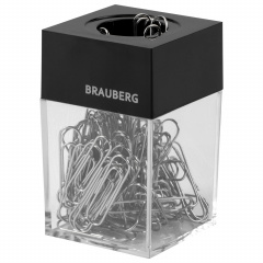 Скрепочница магнитная BRAUBERG со 100 никелированными скрепками 28 мм, прозрачный корпус, 228400 фото