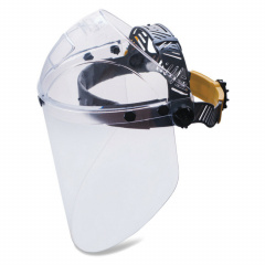 Щиток защитный лицевой РОСОМЗ НБТ2 Визион Titan, экран из поликарбоната 220х385 мм, толщиной 2мм, ударопрочный козырек, наголовное крепление, 424390 фото