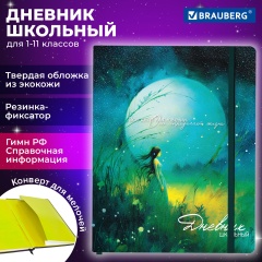 Дневник 1-11 класс 48л, кожзам (твердая), печать, резинка, конверт, BRAUBERG, Мечты, 106949 фото