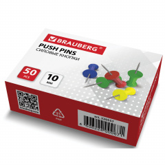 Силовые кнопки-гвоздики BRAUBERG, цветные, 50 шт., в картонной коробке, 220557 фото