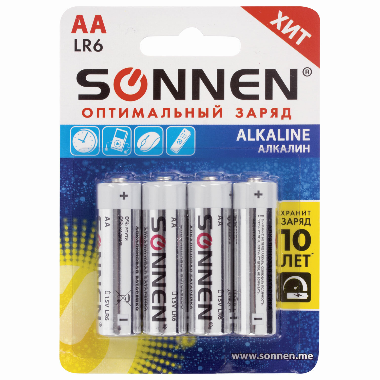 Батарейки Sonnen, AA (lr6), 1шт, 1,5в