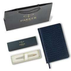 Ручка шариковая PARKER "Jotter Core Stainless Steel GT", ежедневник А5 синий, пакет, 880889 фото