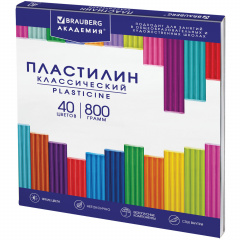 Пластилин классический BRAUBERG "АКАДЕМИЯ КЛАССИЧЕСКАЯ", 40 цветов, 800 г, СТЕК, ВЫСШЕЕ КАЧЕСТВО, 106512 фото