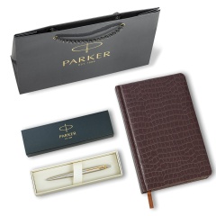 Ручка шариковая PARKER "Jotter Core Stainless Steel GT", ежедневник А5 коричневый, пакет, 880890 фото