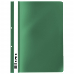 Скоросшиватель пластиковый с перфорацией STAFF, А4, 100/120 мкм, зеленый, 27хххх фото