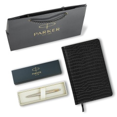 Ручка шариковая PARKER "Jotter Core Stainless Steel GT", ежедневник А5 черный, пакет, 880886 фото