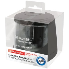 Точилка электрическая BRAUBERG DOUBLE BLADE BLACK, двойное лезвие, питание от 2 батареек АА, 271336 фото
