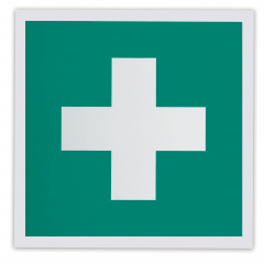 Знак "Аптечка первой медицинской помощи", 200х200 мм, самоклейка, фотолюминесцентный, ЕС 01 фото