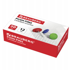 Силовые кнопки BRAUBERG, цветные, круглые, 12 мм, 50 шт., в картонной коробке, 224771 фото