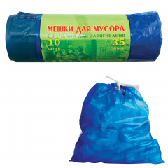 Мешки для мусора 35 л, завязки, синие, в рулоне 10 шт., ПВД, 25 мкм, 60х50 см, особо прочные, VITALUX, 497 фото