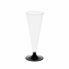Бокал одноразовый 150мл для шампанского "Конус" пластиковый черная низкая ножка, ВЗЛП, ШК0631, 1010П/Ч фото