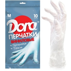 Перчатки виниловые КОМПЛЕКТ 5 пар (10 шт.), размер М (средний), белые, DORA, 2004-002 фото