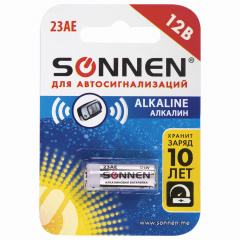 Батарейка SONNEN Alkaline, 23А (MN21), алкалиновая, для сигнализаций, 1 шт., в блистере, 451977 фото