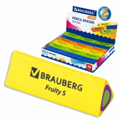 Ластик BRAUBERG "Fruity S", 44х15х15 мм, цвет ассорти, треугольный, 228713 фото