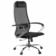Кресло офисное МЕТТА "К-12", хром, ткань-сетка, сиденье и спинка регулируемые, черное фото