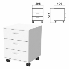 Тумба подкатная "Бюджет", 398х406х521 мм, 3 ящика, белый, 402952-290 фото