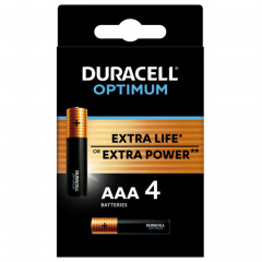 Батарейки КОМПЛЕКТ 4шт DURACELL Optimum AAA(LR03,24А), х30 мощность, алкалин мизинчиковые,(ш/к 8726), 5014062 фото
