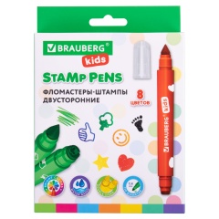 Фломастеры-штампы двусторонние "FUNNY STAMPS", 8 цветов, BRAUBERG KIDS, картонная коробка с европодвесом, 152179 фото