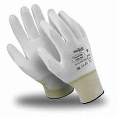 Перчатки полиэфирные MANIPULA ПОЛИСОФТ, полиуретановое покрытие (облив), размер 8 (M), белые, MG-166 фото