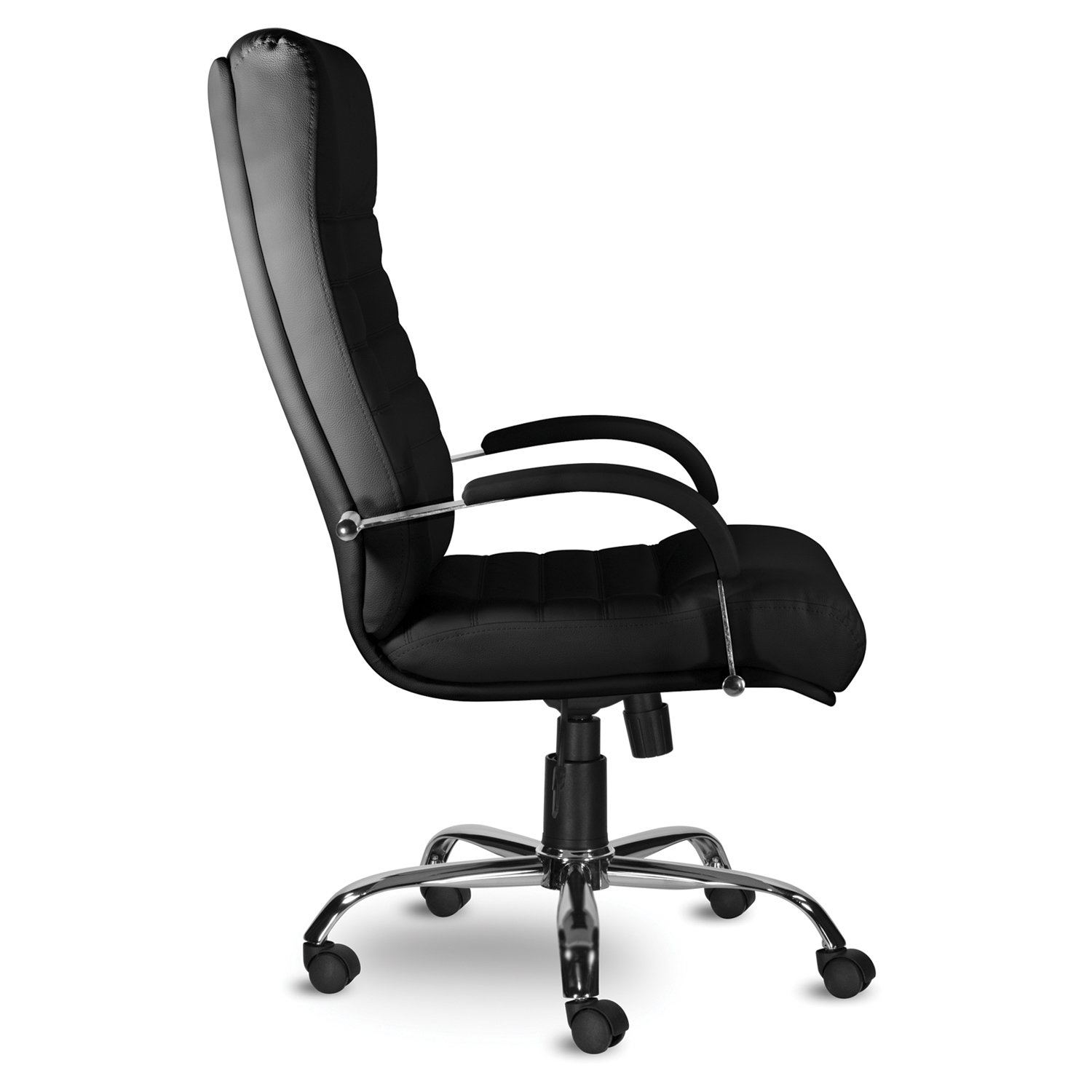 Кресло офисное Орион кожа хром монолитный каркас черное к-11