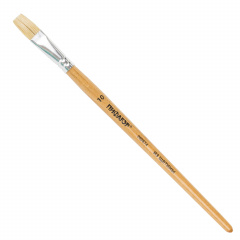 Кисть ПИФАГОР, ЩЕТИНА, плоская, № 10, деревянная лакированная ручка, пакет с подвесом, 200874 фото