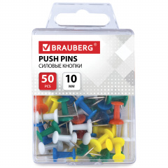 Силовые кнопки-гвоздики BRAUBERG, цветные, 50 шт., в пластиковой коробке, 221117 фото