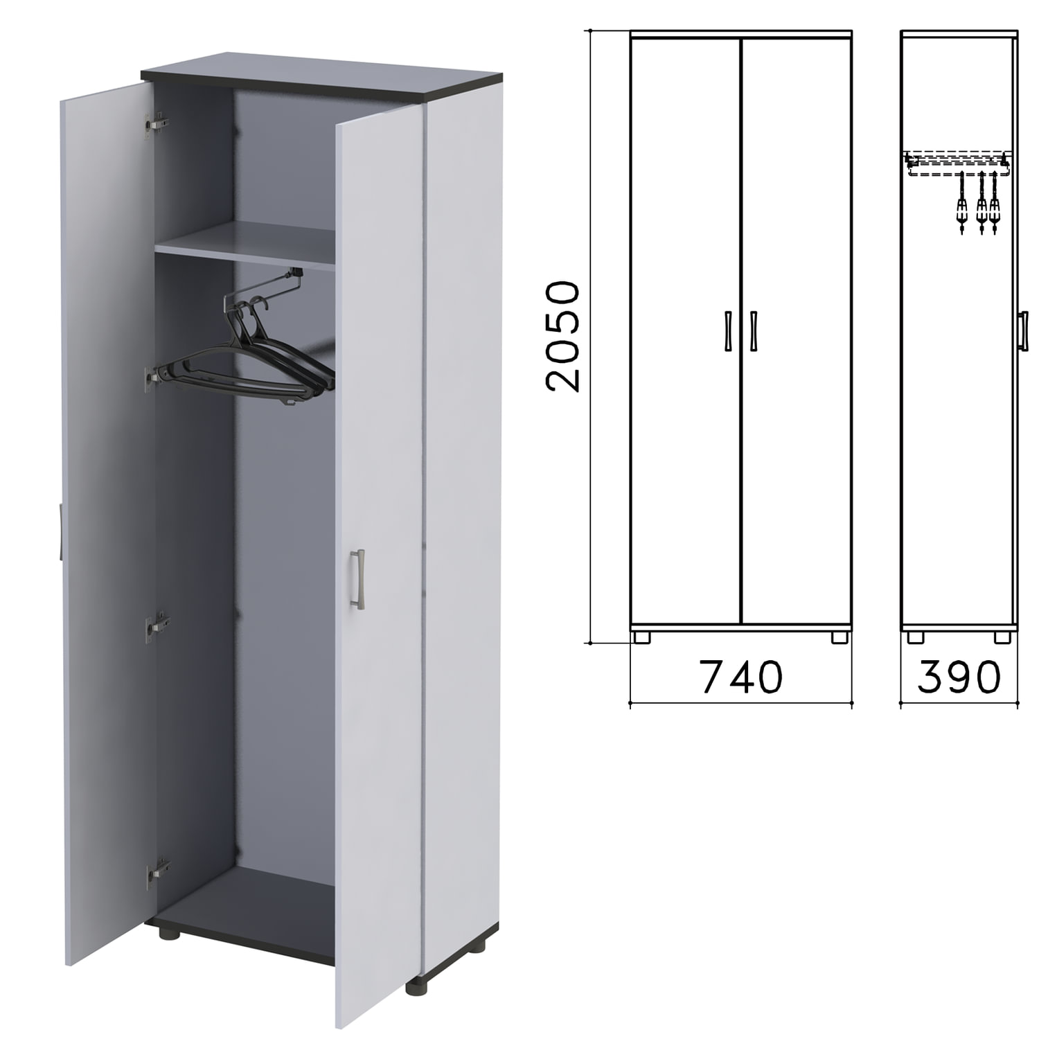 Шкаф для одежды монолит 740х520х2050 мм цвет серый ШМ50.11