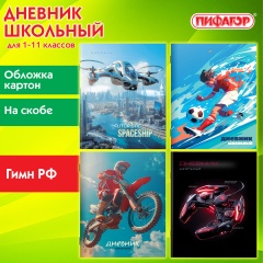 Дневник 1-11 класс 40 л., на скобе, ПИФАГОР, обложка картон, МИКС Мальчики, 107138 фото