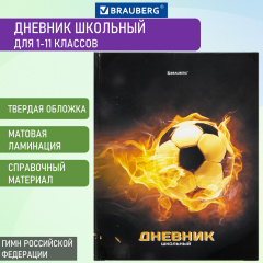 Дневник МП 1-11 класс 48 л., твердый, BRAUBERG, глянцевая ламинация, с подсказом, "Футбол", 106644 фото