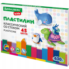 Пластилин классический BRAUBERG KIDS, 45 цветов, 630 г, стек, ВЫСШЕЕ КАЧЕСТВО, 106680 фото