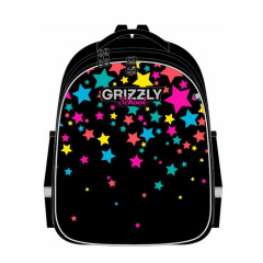 Ранец GRIZZLY анатомическая спинка, c брелоком, для девочек, COLORFUL STARS, 36х28х20, RAz-386-1/1 фото