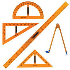 Набор чертежный для классной доски (2 треугольника, транспортир, циркуль, линейка 100 см), BRAUBERG, 210383 фото