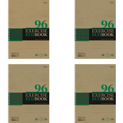 Тетрадь А4 96 л., HATBER, гребень, клетка, обложка крафт, подложка, "Экобук" (4 вида в спайке), 96Т4В1гр фото