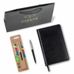 Ручка шариковая PARKER "Jotter Plastic CT", корпус черный, ежедневник А5 черный, белый срез, пакет, 880895 фото