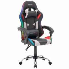 Кресло компьютерное CROMEX "Quantum GM-155 RGB", подсветка, две подушки, экокожа, черное/красное/серое, 532955 фото