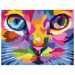 Картина по номерам 40х50 см, ОСТРОВ СОКРОВИЩ "Радужный кот", на подрамнике, акрил, кисти, 663320 фото