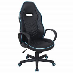 Кресло компьютерное BRABIX "Flame GM-004", экокожа, черное/голубое, 532498 фото