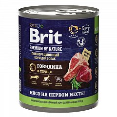 Brit Premium By Nature с говядиной и сердцем для взрослых собак всех пород, 850 гр. фото