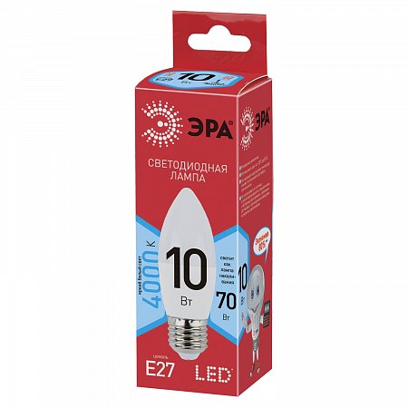 Лампа светодиодная ЭРА, 10(70)Вт, цоколь Е27, свеча, нейтральный белый, 25000 ч, ECO LED B35-10W-4000-E27, Б0032965 фото
