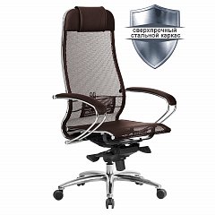 Кресло офисное МЕТТА "SAMURAI" S-1.04, сверхпрочная ткань-сетка, темно-коричневое фото